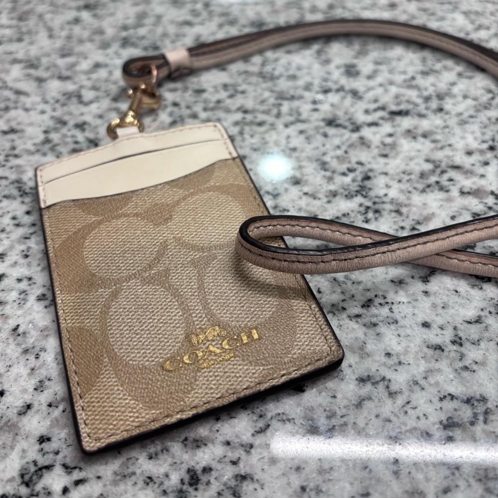 Coach Monogram ID Holder Lanyard Brown Canvas Card Case - Picture 3 of 7